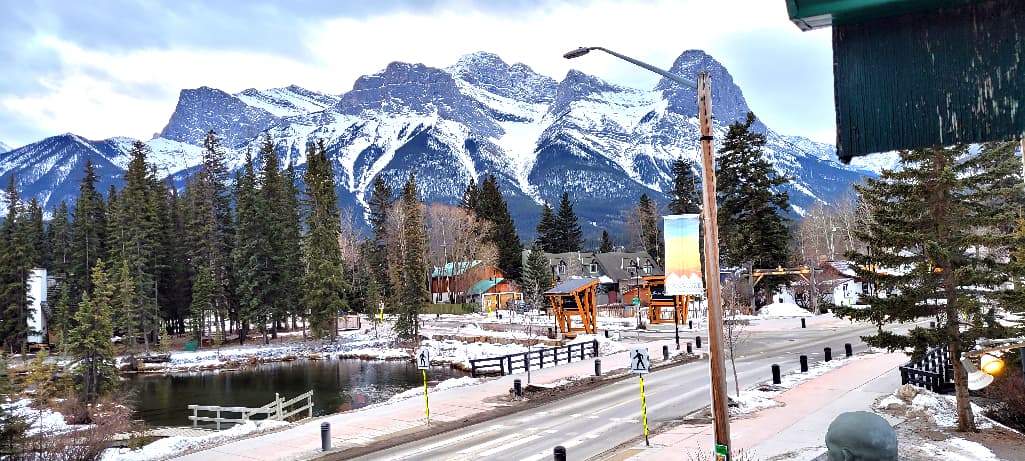 Town of Canmore with mountain backdrop