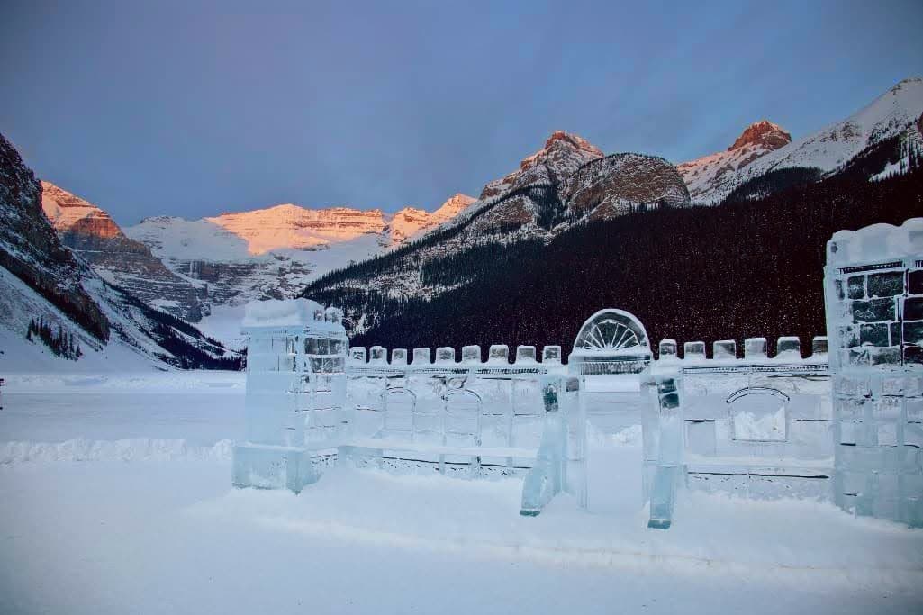 Ice sculpture on frozen Lake Louise