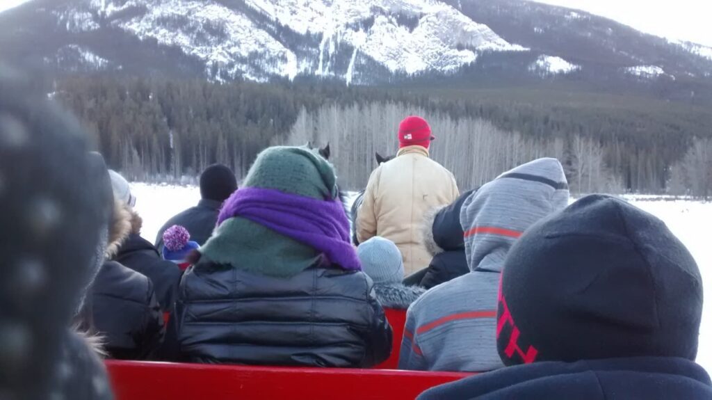 Horse drawn sleigh ride in winter in Banff