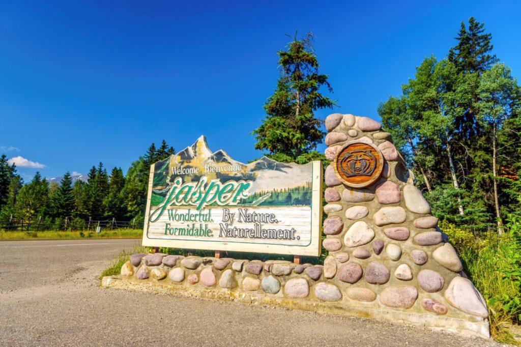Sign entering Jasper in Alberta, Canada