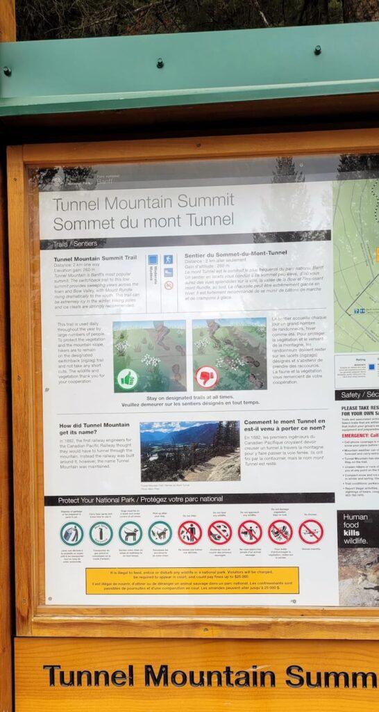 Information board by Parks Canada at Tunnel Mountain Summit trail