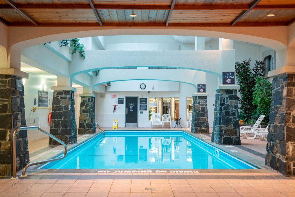 Large indoor heated swimming pool at Rundlestone Lodge, Banff
