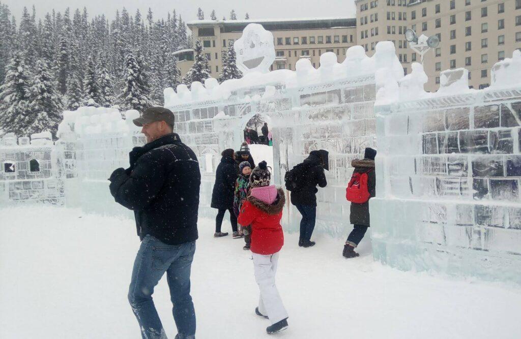 Ice sculptures at Lake Louise in January 