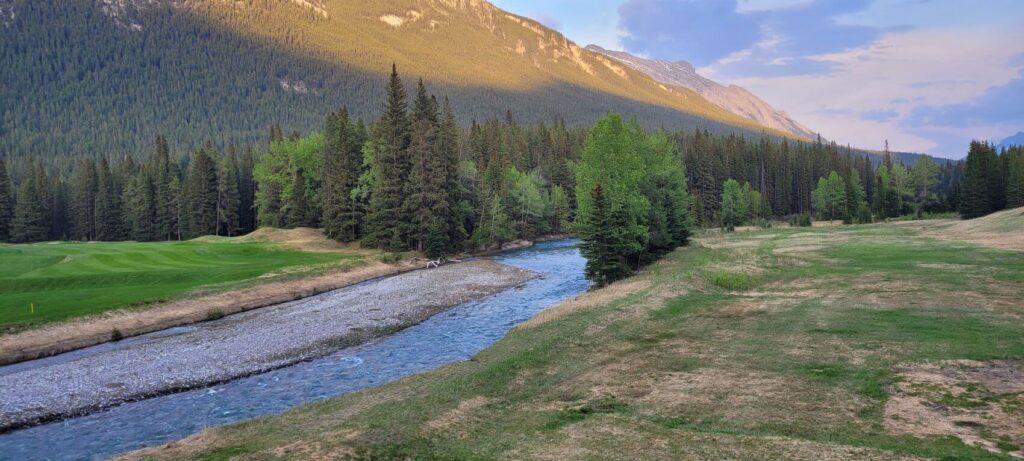 View from Waldhaus Pub at Fairmont Banff Springs Hotel in Banff during May Long Weekend.